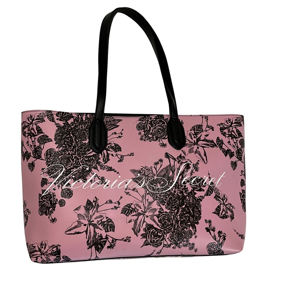 Victoria's Secret Tote Bag Black and Pink Floral